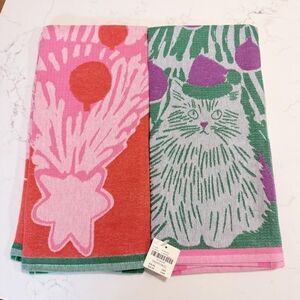 Anthropologie Pop Art Pets Jacquard Dish Towels Set Of 2